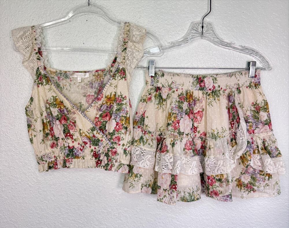 LoveShackFancy Set Women SM Drea Floral Tank Agnessa Skirt Boho Romantic Cottage